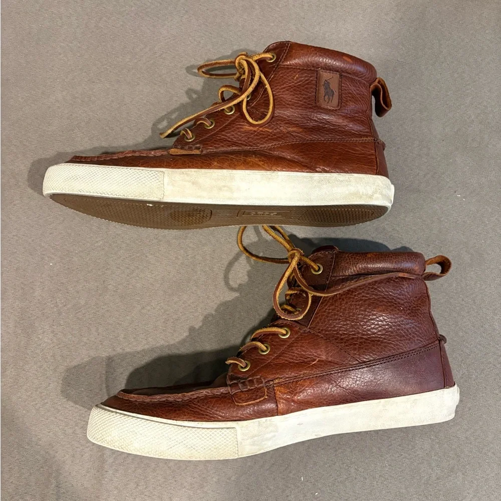 Polo Ralph Lauren Tavis Sneaker High Top Lace Up Brown Leather Casual Men’s 10.5